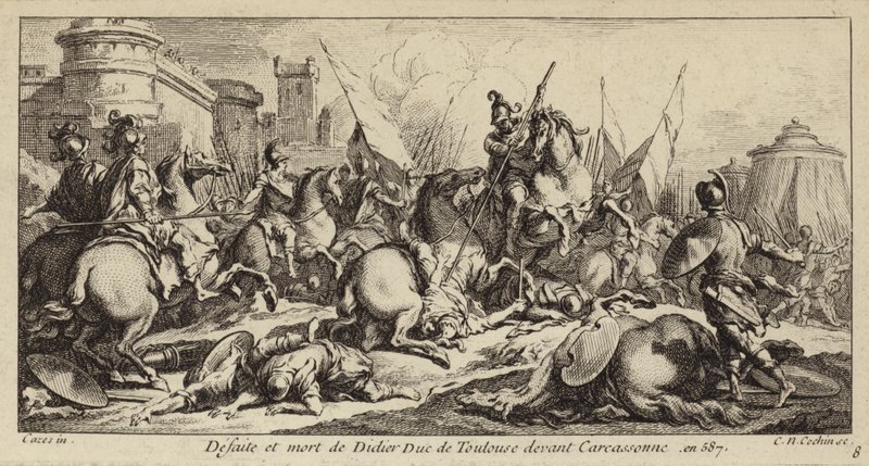 Toulouse'lu Didier'in Carcassonne'den önce yenilmesi ve ölümü, 587 (gravür) by Charles Nicolas II Cochin