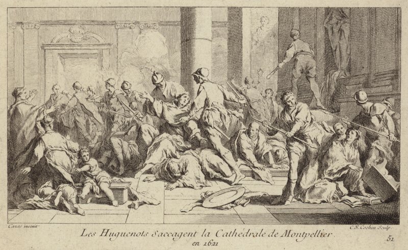 Huguenots, Montpellier Katedrali'ni görevden alıyor, Fransa, 1621 by Charles Nicolas II Cochin
