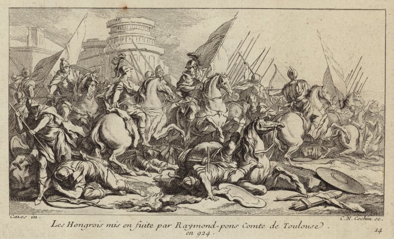 Macar ordusu Raymond Pons tarafından uçtu, Toulouse Kontu, 924 (gravür) by Charles Nicolas II Cochin