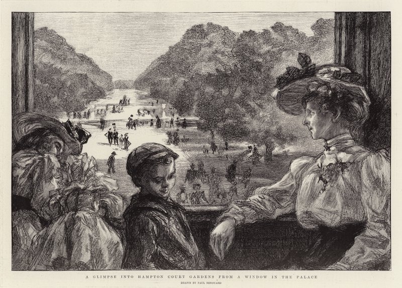 Saraydaki Pencereden Hampton Court Bahçelerine Bir Bakış by Charles Paul Renouard