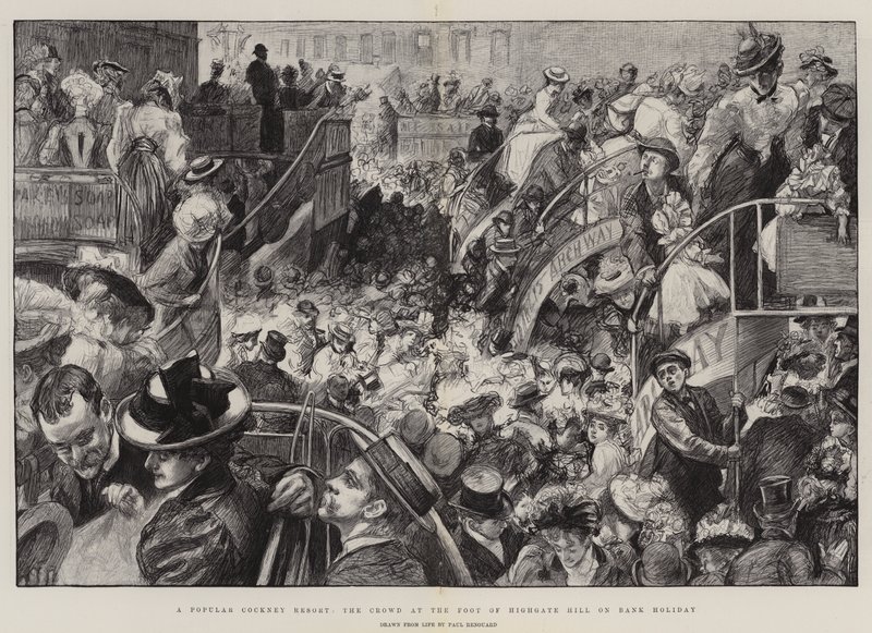 A Popular Cockney Resort, the Crowd at the Foot of Highgate Hill on Bank Holiday  by Charles Paul Renouard