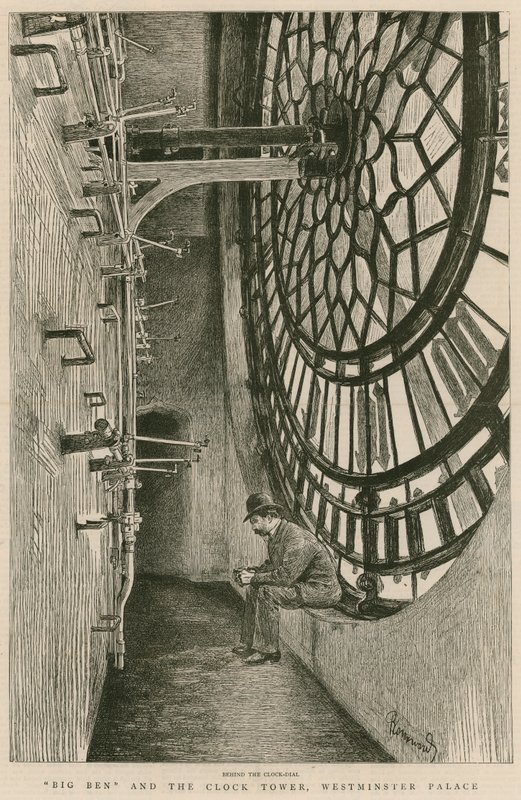 Saat kadranının arkasında, Big Ben ve Saat Kulesi, Westminster Sarayı by Charles Paul Renouard