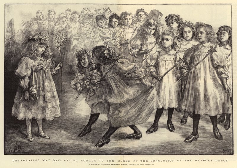 1 Mayıs Kutlaması, Mayıs Direği Dansının Sonunda Kraliçeye Saygı Gösterisi by Charles Paul Renouard