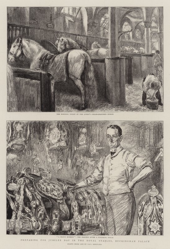 Kraliyet Ahırları, Buckingham Sarayı'nda Jübile Günü için hazırlanıyor by Charles Paul Renouard