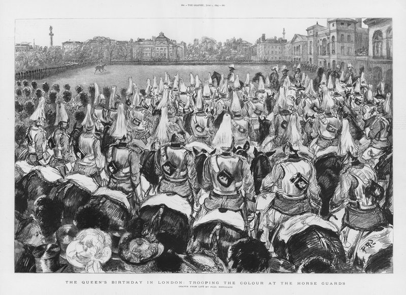 Trooping the Colour at the Horse Guards  by Charles Paul Renouard