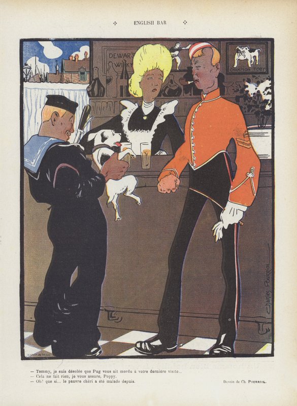 İngiliz barı. Le Rire (renkli taş) için çizim by Charles Pourriol