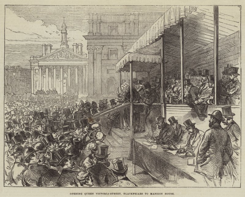 Queen Victoria-Street, Blackfriars'ın Mansion House'a Açılması by Sir John Charles Robinson