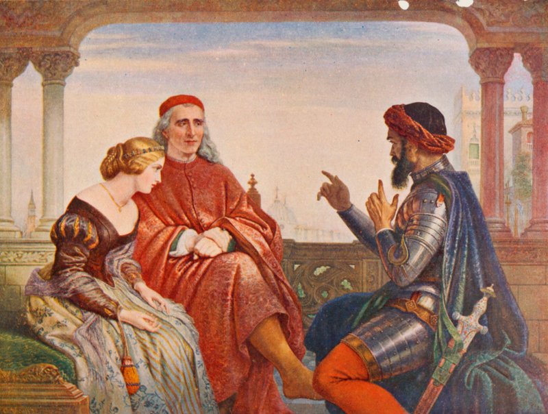 Shakespeare: The Wooing of Desdemona, Othello, Perde I, Sahne 3 (renkli taş) by Charles West (after) Cope