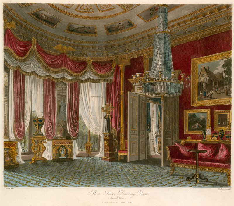 Gül Saten Çizim Odası, Carlton House, Londra by Charles Wild