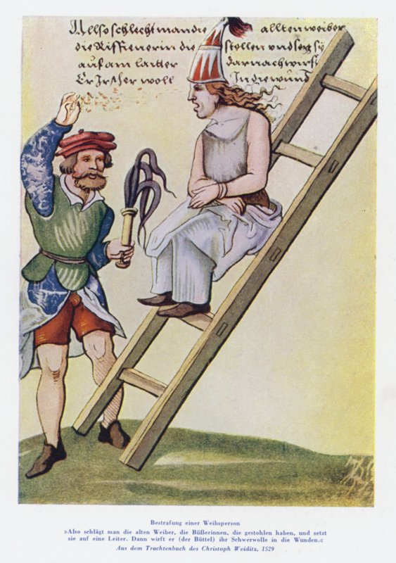 16. yüzyılda bir kadının cezalandırılması (renkli taş) by Christof (after) Weiditz