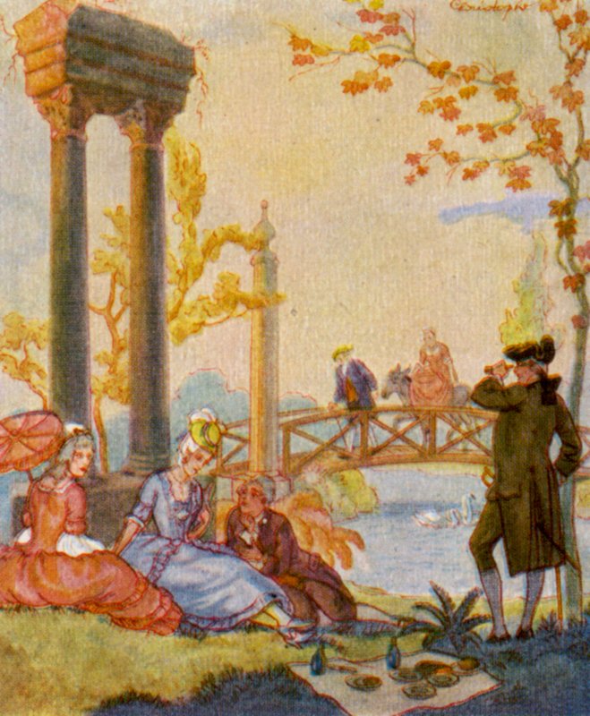 Park Mit Ruine / Kalıntılarla Park (renkli taş baskı) by Christophe (1856-1945)