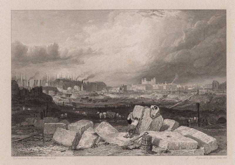 St Katherine's Docks kazılarından Londra Kulesi by Clarkson Frederick Stanfield