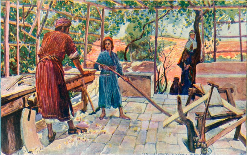 İsa, Yusuf ve Meryem ile Evde Çalışıyor by Corwin Knapp Linson