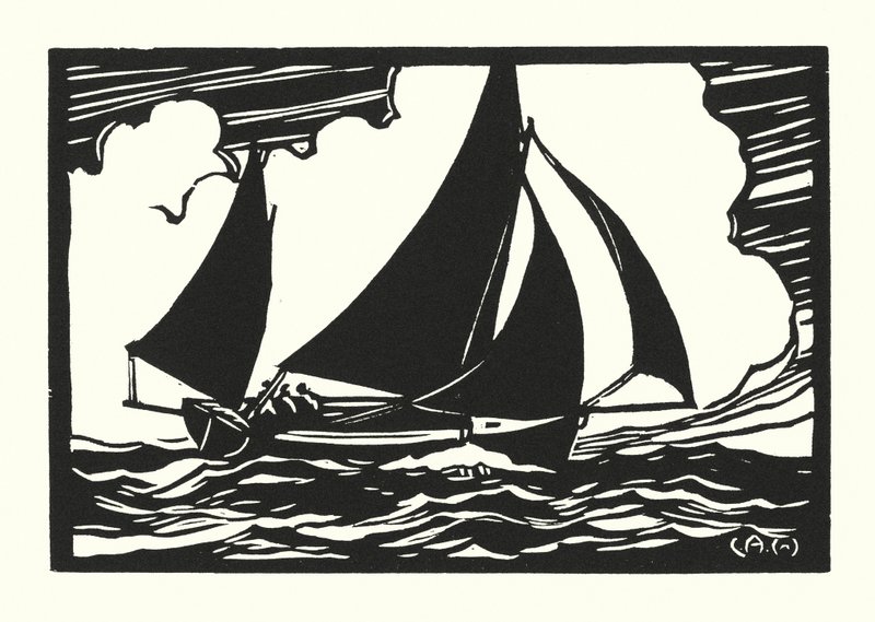 Balıkçı Tekneleri ve Mavnalar: Falmouth Rıhtımı Punt (gravür) by Cyril A. Wilkinson
