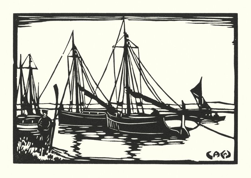 Balıkçı Tekneleri ve Mavnalar: Leigh Bawleys (gravür) by Cyril A. Wilkinson