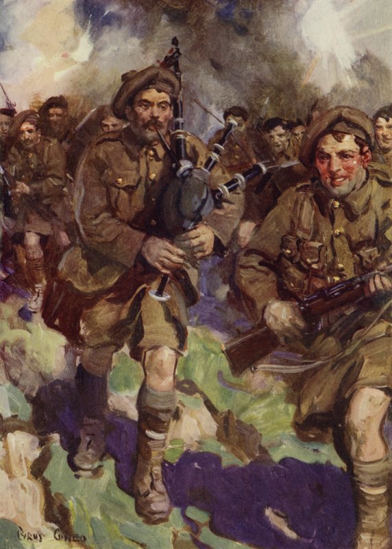 Gallant piper leading a charge  by Cyrus Cuneo