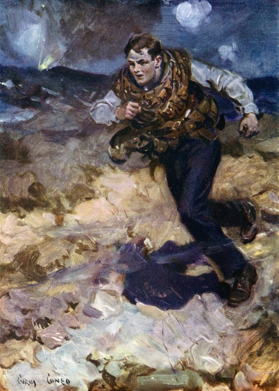 Heroic middy carrying ammunition to hard-pressed British fighters  by Cyrus Cuneo
