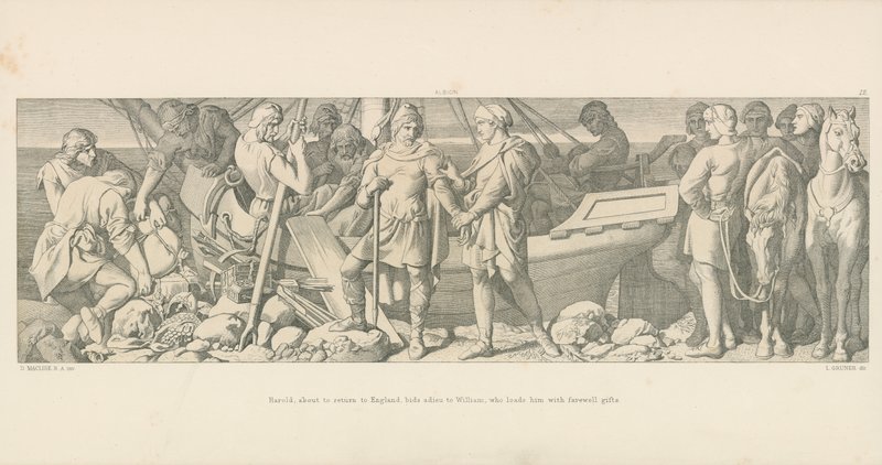 Harold, about to Return to England, Bids Adieu to William, who Loads him with Farewell Gifts by Daniel Maclise