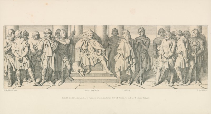 Harold ve Yoldaşları, Mahkumlar olarak, Guy of Ponthieu ve Norman Şövalyelerinin önüne getirildiler. by Daniel Maclise