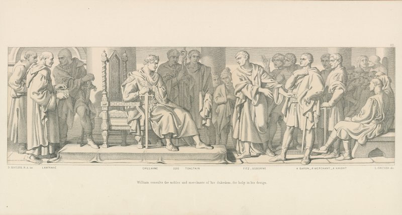 William, Tasarımında yardım için Düklüğünün Soylularına ve Tüccarlarına Danışıyor by Daniel Maclise