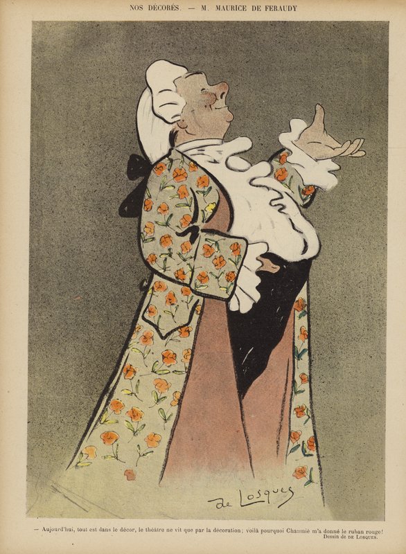 Maurice de Feraudy, Fransız söz yazarı ve oyuncu. Le Rire için İllüstrasyon by Daniel de Losques