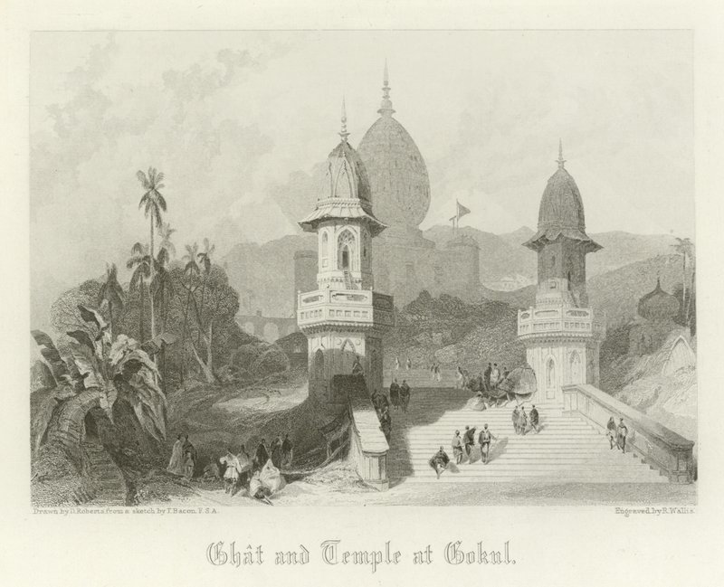 Ghat and Temple at Gokul, India  by David Roberts