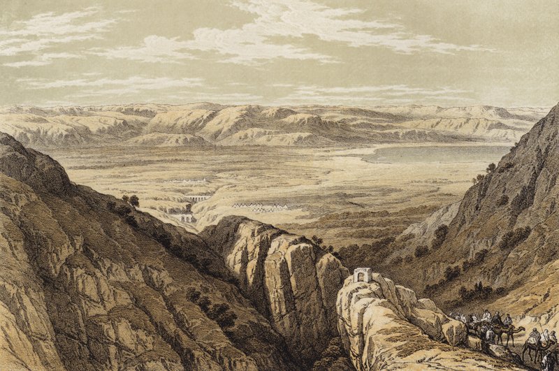 Ürdün Vadisi'ne iniş (renkli taş) by David (after) Roberts