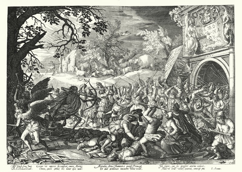 İnsanların ve Hayvanların Ölüme ve Zamana Karşı Mücadelesi (gravür) by David Vinckboons