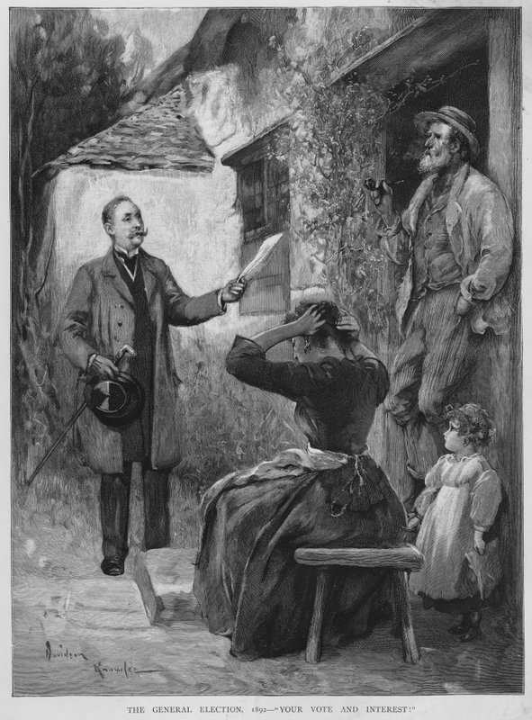 1892 İngiliz Genel Seçim kampanyası (litho) sırasında oylar için kanvas by Davidson Knowles