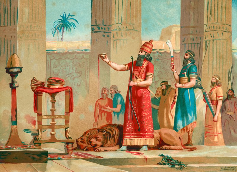 Ashurbanipal aslanları kurban olarak sunuyor by Dionisio Baixeras Verdaguer