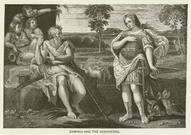 Erminia ve çobanlar by Domenichino