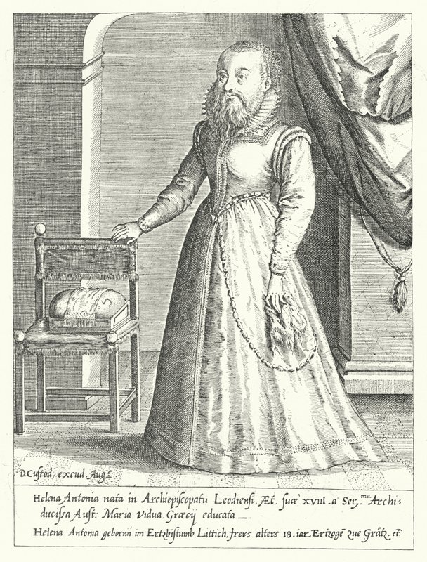 Helena Antonia of Liege, Avusturya Maria'nın sakallı kadın saray cücesi, Kutsal Roma İmparatoriçesi (gravür) by Dominicus or Custodis Custos
