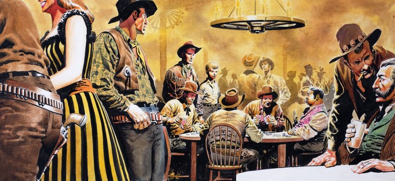 Vahşi Batı Salonu (kağıt üzerine guaj) by Don Lawrence