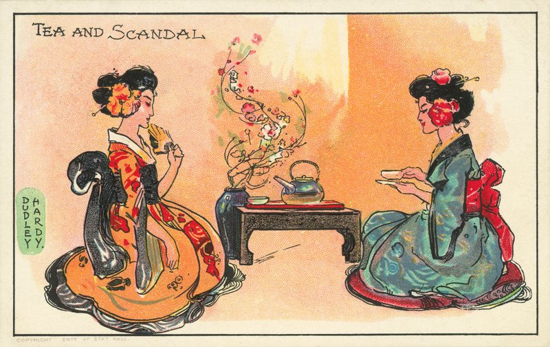 Çay ve skandal: çay içen iki Japon kadın (renkli taş) by Dudley Hardy
