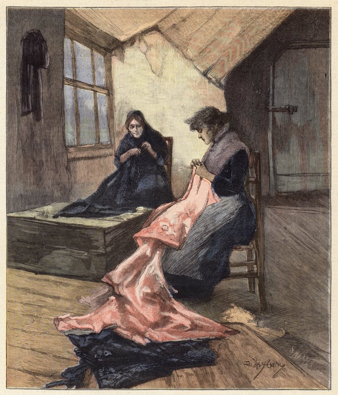 The two women took up their work again  by Dudley Hardy