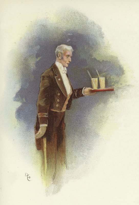 Waiter carrying drinks  by Dudley Hardy