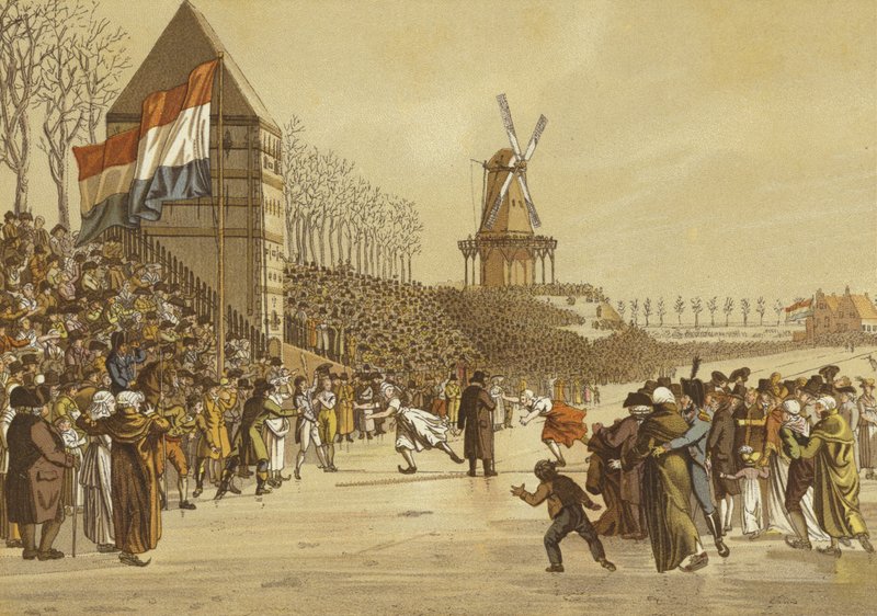 Bayanlar buz pateni yarışları, Leeuwarden, Hollanda, 1805 by Dutch School