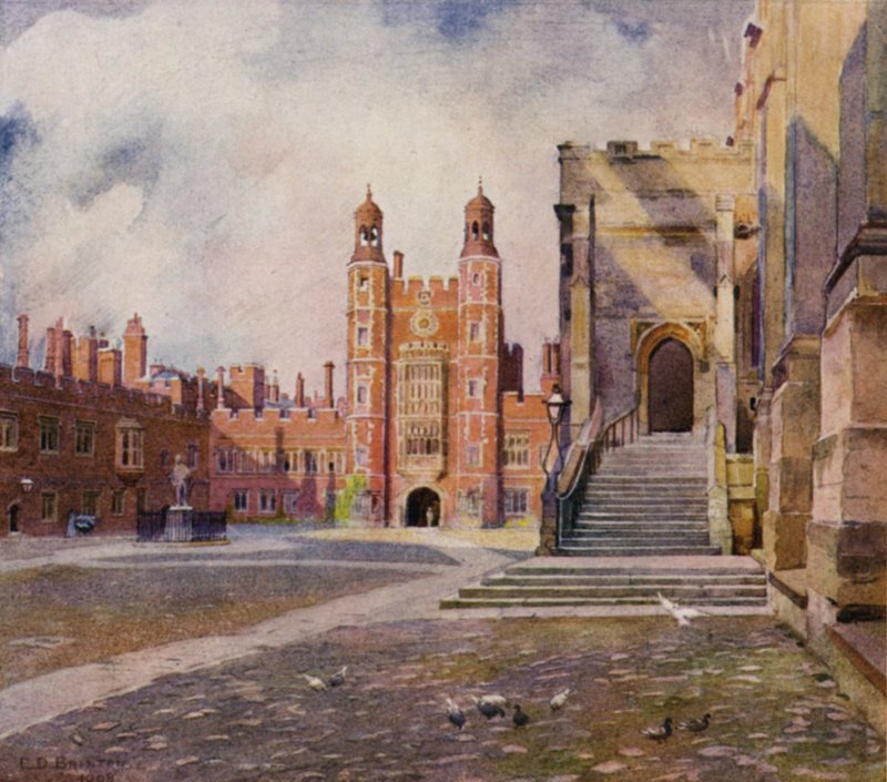 Eton: Okul Bahçesi, Şapel Basamakları ve Lupton Kulesi (renkli taş) by E. D. Brinton