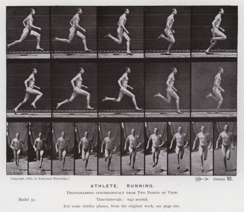 Hareket Halindeki İnsan Figürü: Atlet, Koşma (s/b fotoğraf) by Eadweard Muybridge
