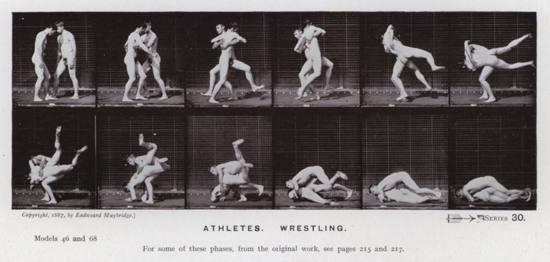 Hareket Halindeki İnsan Figürü: Sporcular, Güreş (s/b fotoğraf) by Eadweard Muybridge