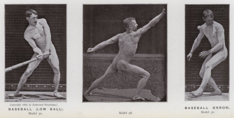 Hareket Halindeki İnsan Figürü: Beyzbol, alçak top; Beyzbol, hata (s/b fotoğraf) by Eadweard Muybridge