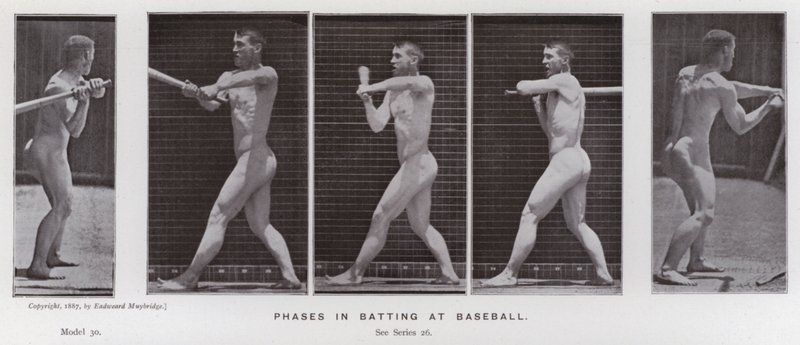 Hareket Halindeki İnsan Figürü: Beyzbolda vuruş yapmanın aşamaları (s/b fotoğraf) by Eadweard Muybridge