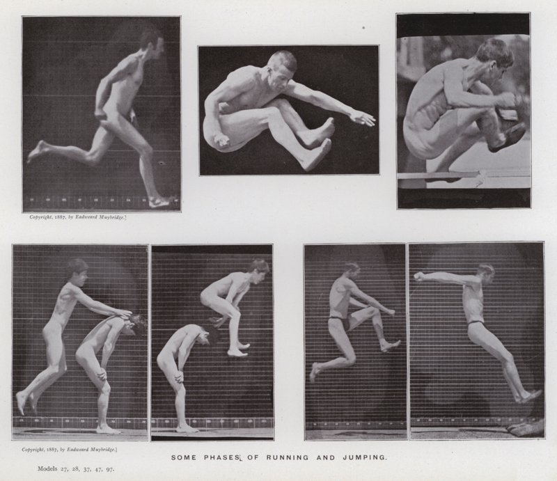 Hareket Halindeki İnsan Figürü: Koşmanın ve zıplamanın bazı aşamaları (s/b fotoğraf) by Eadweard Muybridge