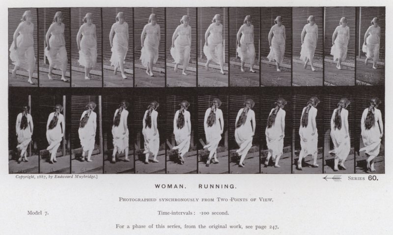 Hareket Halindeki İnsan Figürü: Kadın, Koşma (s/b fotoğraf) by Eadweard Muybridge