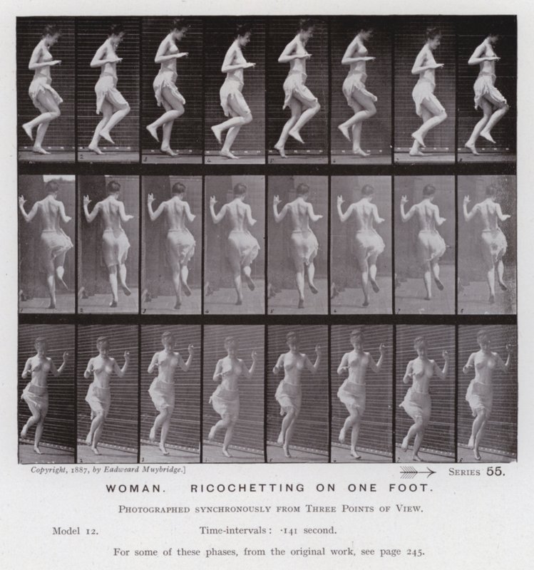 Hareket Halindeki İnsan Figürü: Tek ayağı üzerinde seken kadın (s/b fotoğraf) by Eadweard Muybridge