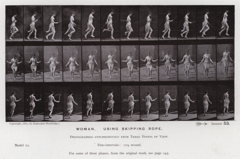 Hareket Halindeki İnsan Figürü: İp atlayan kadın (s/b fotoğraf) by Eadweard Muybridge
