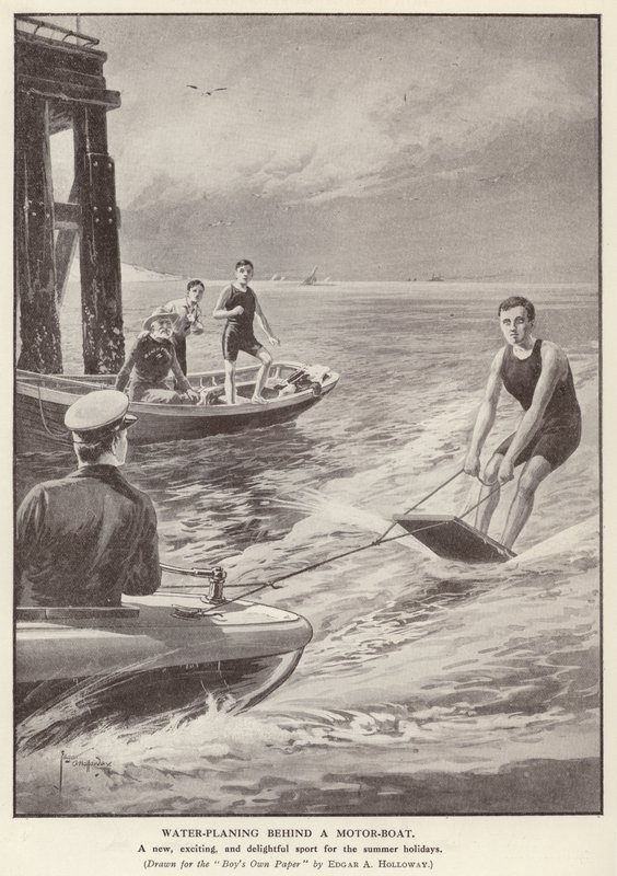 Bir motorlu teknenin arkasında su kayağı (lito) by Edgar Alfred (after) Holloway
