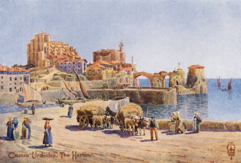 Kuzey İspanya: Castro Urdiales, The Harbour (renkli taş) by Edgar T. A. Wigram