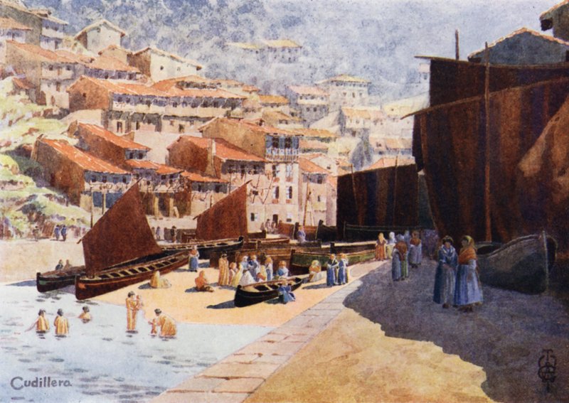 Kuzey İspanya: Cudillero, The Harbour (renkli taş) by Edgar T. A. Wigram