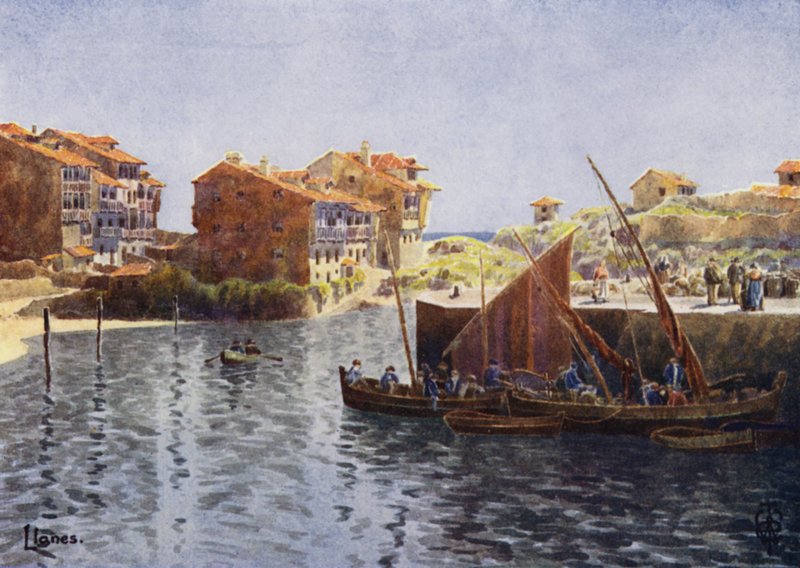 Kuzey İspanya: Llanes, The Harbour (renkli taş) by Edgar T. A. Wigram
